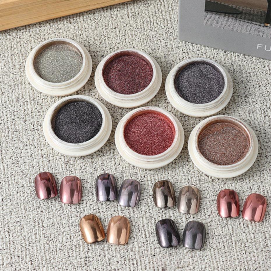 

New Nail Polish Glitter 6-color Magic Mirror Powder Set: High-gloss and Fine Champagne Gold Mirror Powder Nail Glitter