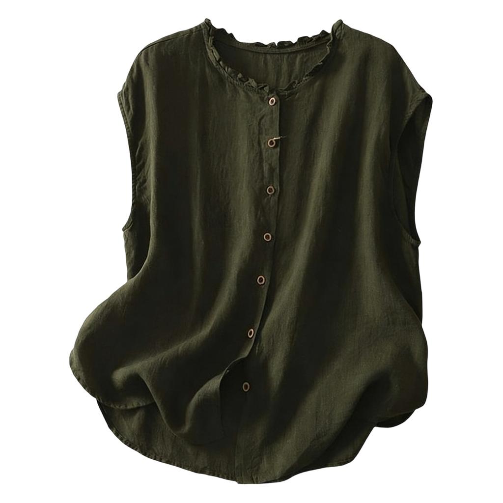 Women's Vintage Cotton And Linen Casual Loose Button-up Vest Top