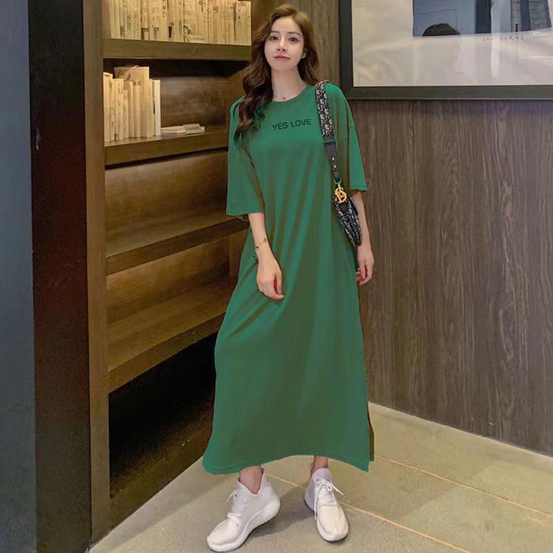 Plus Size Women's Casual Short Sleeve Over-the-Knee Loose T-shirt Dress