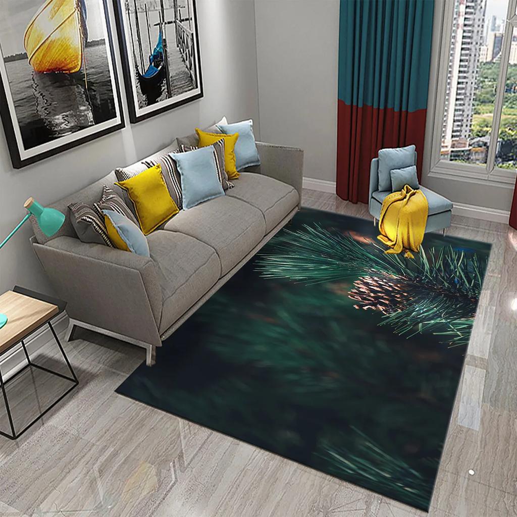 3D Grüner Kiefernteppich für Wald Schnee Kiefernzapfen Teppiche für Küche Badezimmer Rutschfeste Matte Wohnzimmer Schlafzimmer Eingang Dekor Teppich