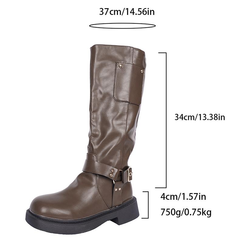 Fashion Chunky Platform Biker Boots for Women 2025 Autumn Winter Knee High Boots Woman Fashion Belt Buckle PU Leather Long Botas Mujer