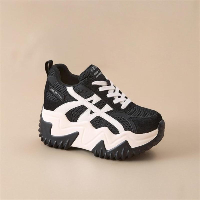 Унисекс Массивные Кроссовки на Платформе Дышащая Сетка Шнуровка Повседневные Спортивные Обувь 35 чёрный