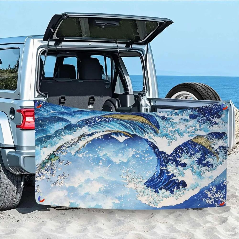Artistic Sea Wave Beach Towel, Ink Style Ocean Pattern Quick Dry Absorbent, Large Sand Resistant Travel Pool Essentials