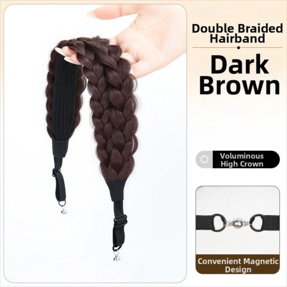 Fashion Widened Fishbone Braid Headband Synthetic Easy Wig Headband  for Daily And Casual Wear темно-коричневого