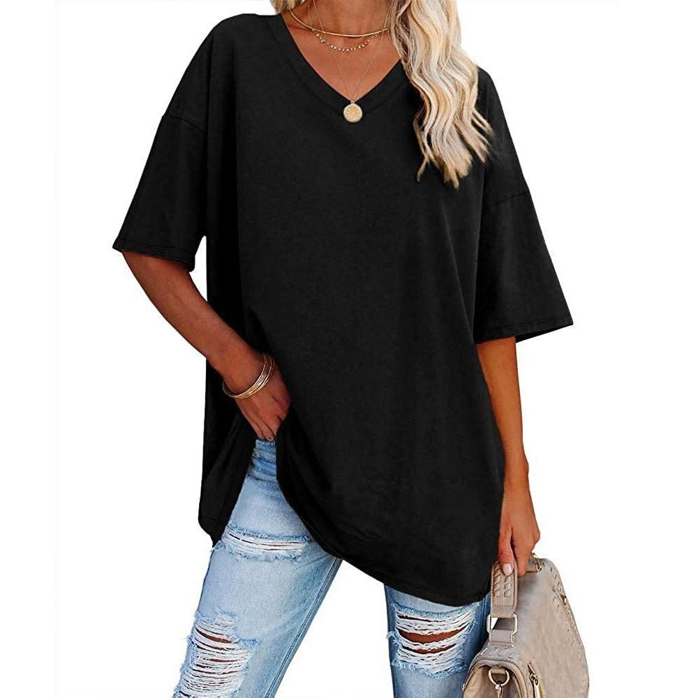 Cotton T Shirt For Women With V Neck Short Sleeve Casual Summer Top For Daily Wear