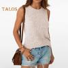 Women Tops Round Neck Sleeveless Slim Fit Knitted Tops Solid Color Elastic Ribbed Tank Tops Daily Wear