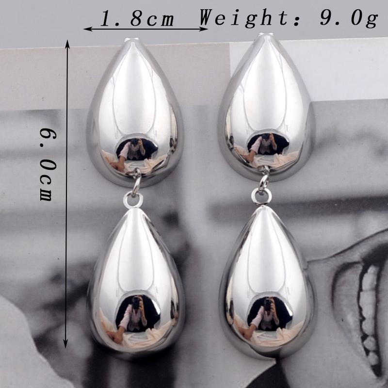 Trendy Chunky Water Droplet Dangle Earrings for Women European Vintage Long Drop Earrings Metal Geometry Personality Jewelry