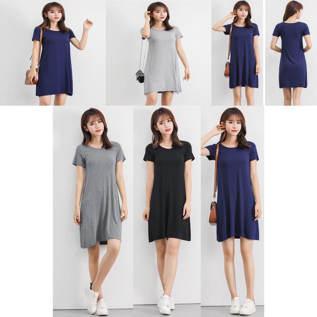 Women's Summer Short Sleeve Casual Sundress Tops Mini T-shirt Dress In Vibrant Modal