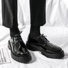 2025 Men's Chunky Glossy Leather Lace-up Casual Shoes with Thick Sole & Square Heel