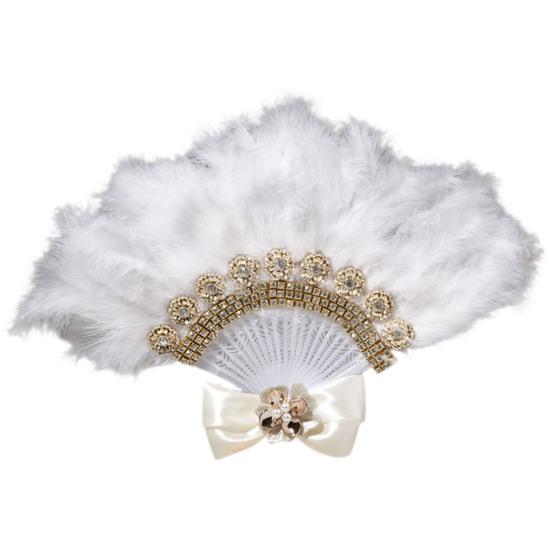 Fjærvifte Rhinestone Elegant Håndlaget Brud Håndholdt Vifte Sceneopptreden Dekorasjon Fotorekvisitt
