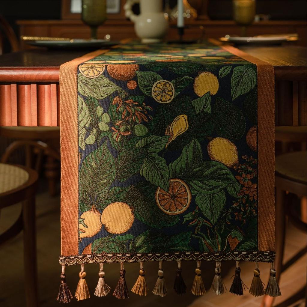 Plant Flower Table Runner with Tassels Jacquard Living Room Cabinet Cover Kitchen Dining Table Runner Party Decoration