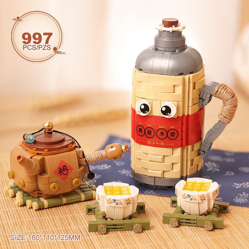 China Culture Delicious Food Mini Block Cartoon Boil Tea On Fire Building Brick Cake Snack Dessert Fruit Toys Figures For Gifts
