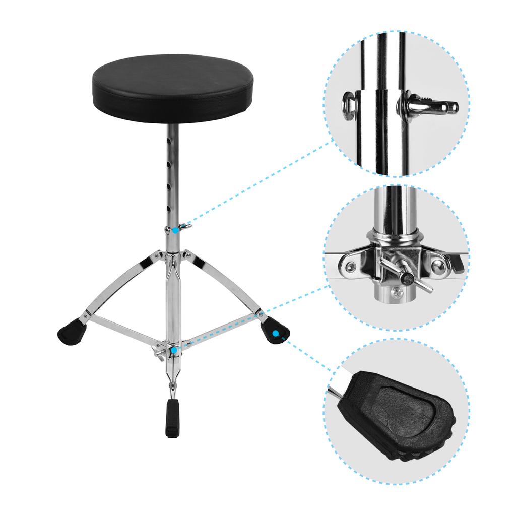Universal Drum Throne Round Padded Drum Seat Stool Double-braced Stainless Steel Legs Anti-slip 5