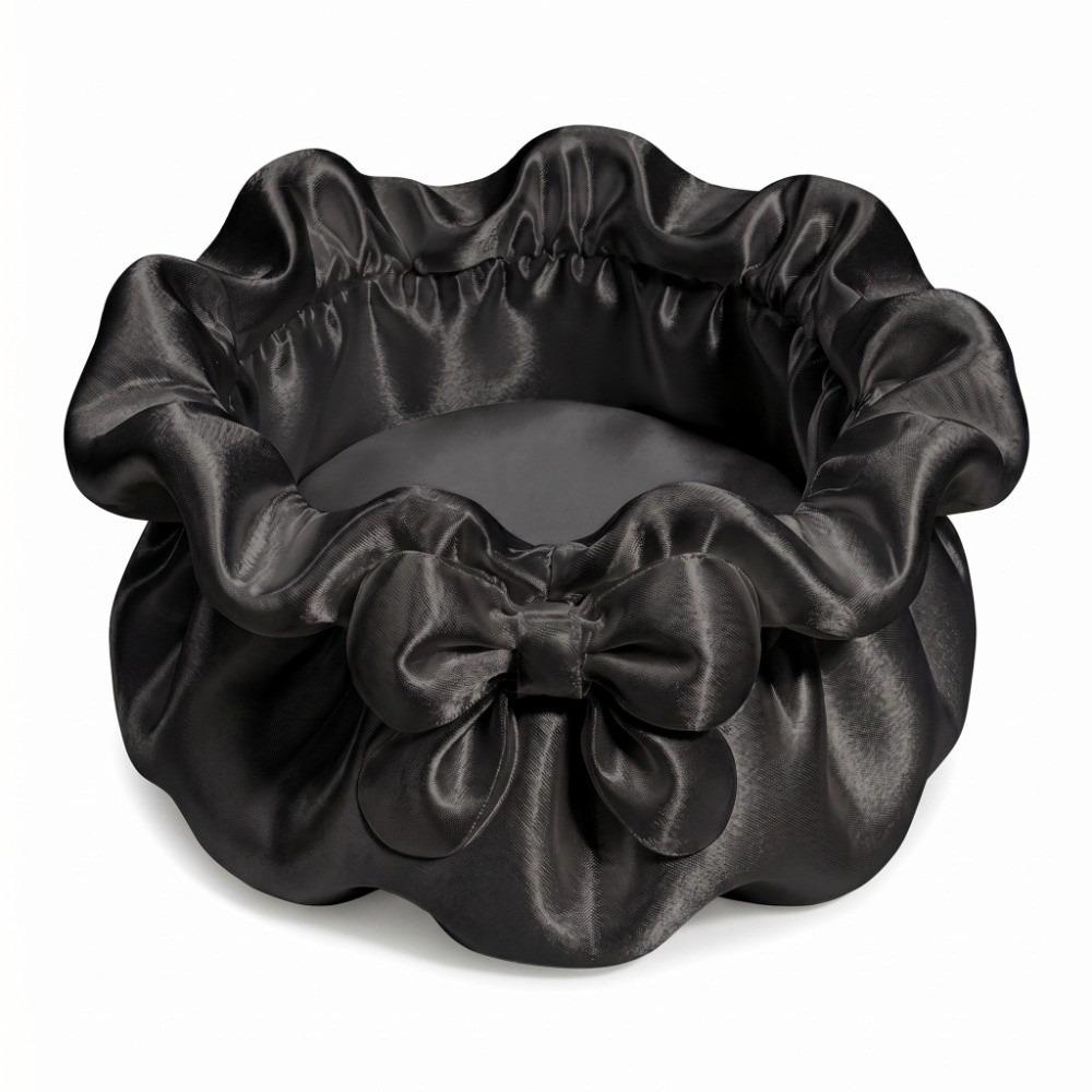 

Satin Ruffled Petal Bow Storage Box Multi-Function Desktop Organizer Home Decor чорний
