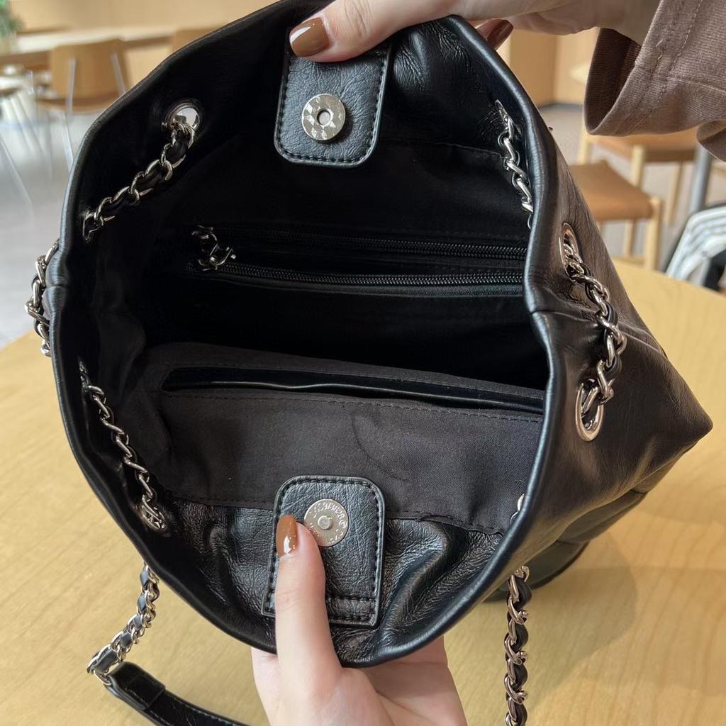 Genuine Leather Bag for Women Bucket Bag Diamond Lattice Chain Strap Bags Bucket