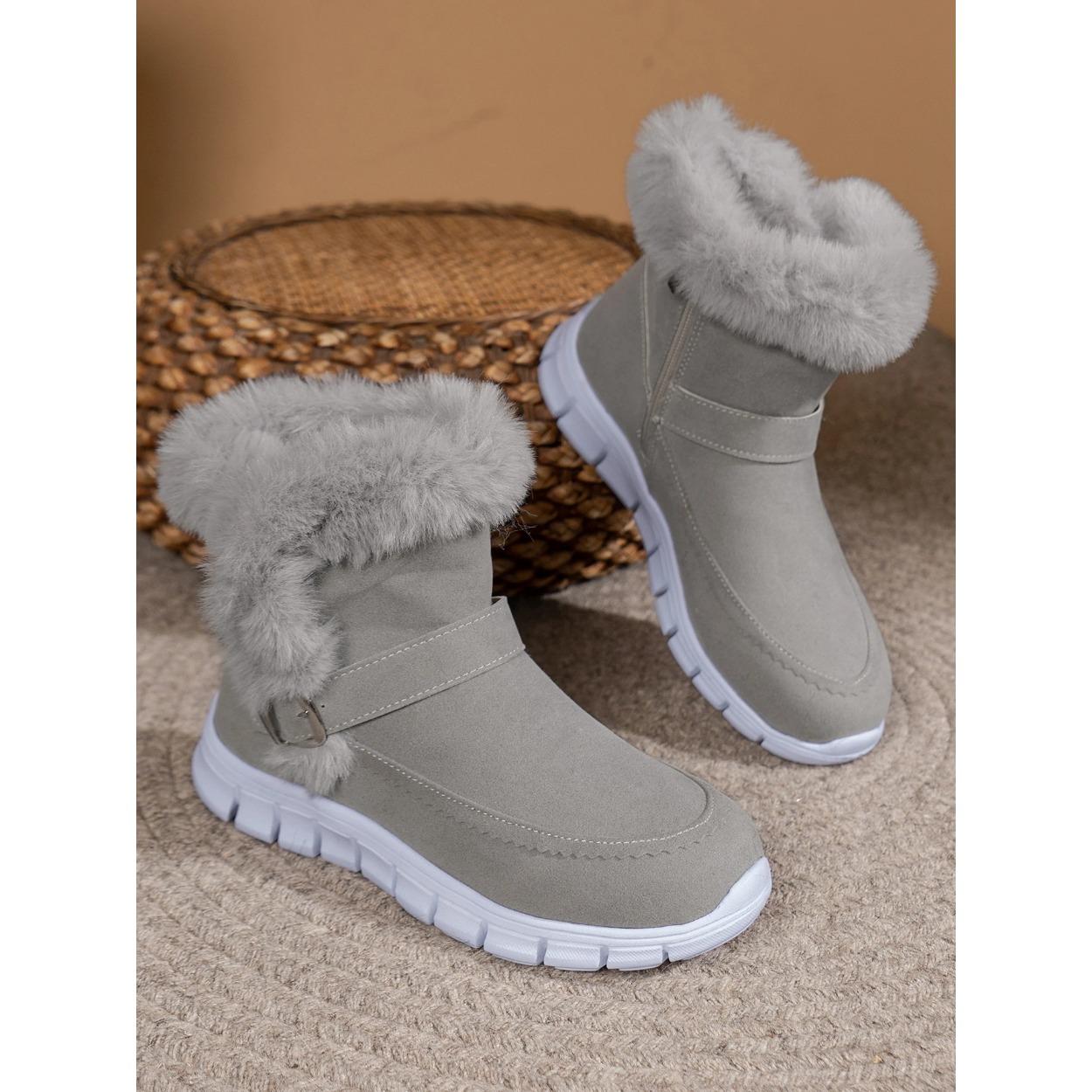 

2024 Winter Women Fur Warm Chelsea Snow Boots Casual Shoes New Short Plush Suede Ankle Boots Flats Gladiator Sport Botas Mujer 36 сірий колір