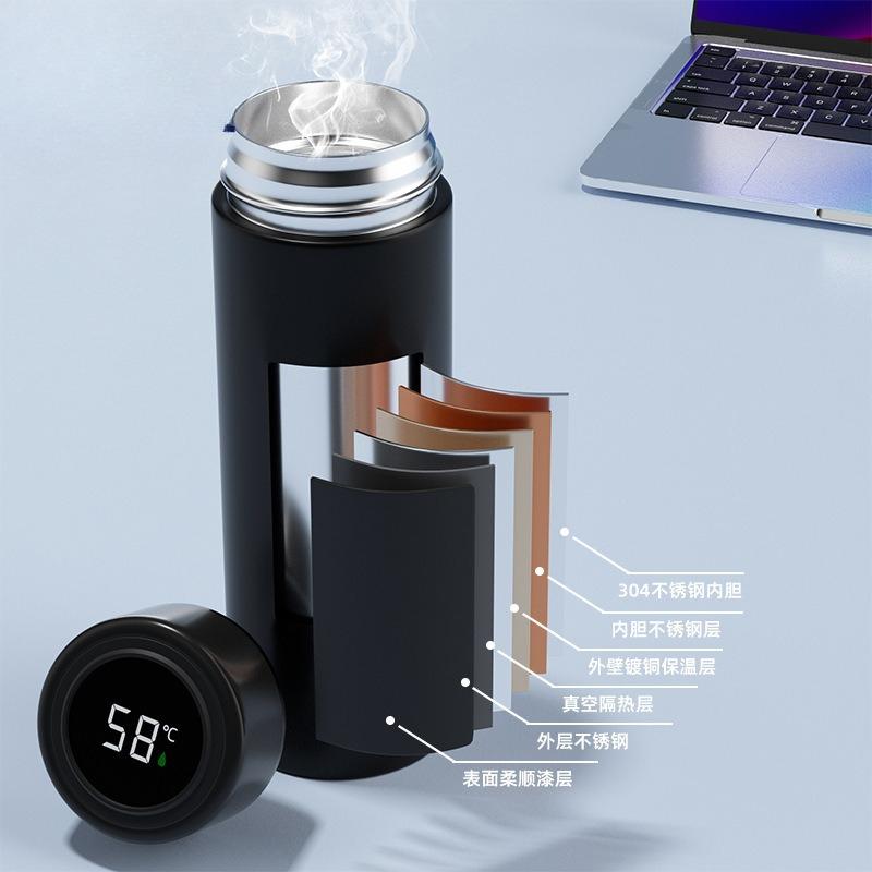 1Pc Intelligent Temperature Measurement Thermos Cup Large Capacity High-grade Tea Cup 304 Stainless Steel Portable Business Water Cup Tea Separation