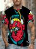 Men'S Print Short Sleeve T-Shirt - Cartoon Big Mouth Character Design, Polyester Fiber Breathable Comfortable, Loose Casual Style Men'S Fashion Casual