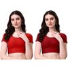 Women’s Cotton Saree Blouse Combo | Ready-to-Wear Round Neck Stitched Blouses | Soft Dobby Stretch Fabric | Party, Festive