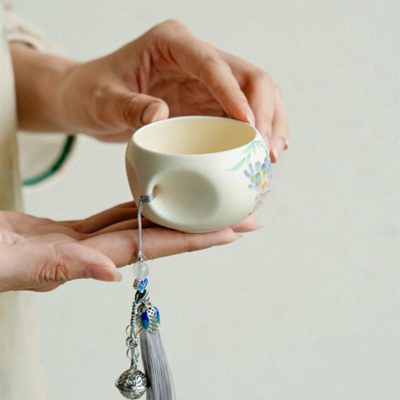 1 Pc Chinese Creative Ceramic Tea Cup Handmade Flowers Teacup Household Beauty Tea Bowl Travel Personal Meditation Cup Tea Set