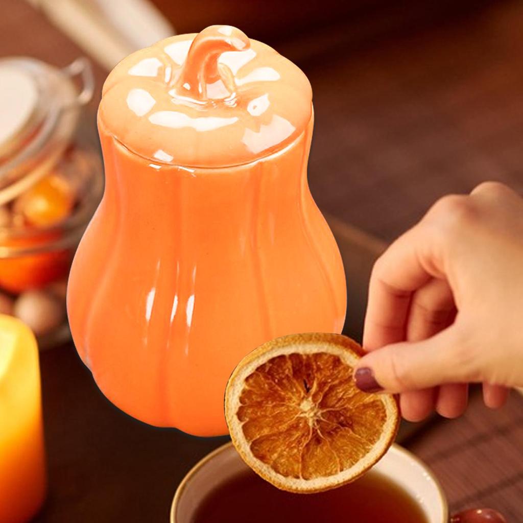 Halloween pumpkin tea jar Fall Candy Container with Lid Ceramic Sealing Storage Canister for Dried Fruits Loose Tea Collectors