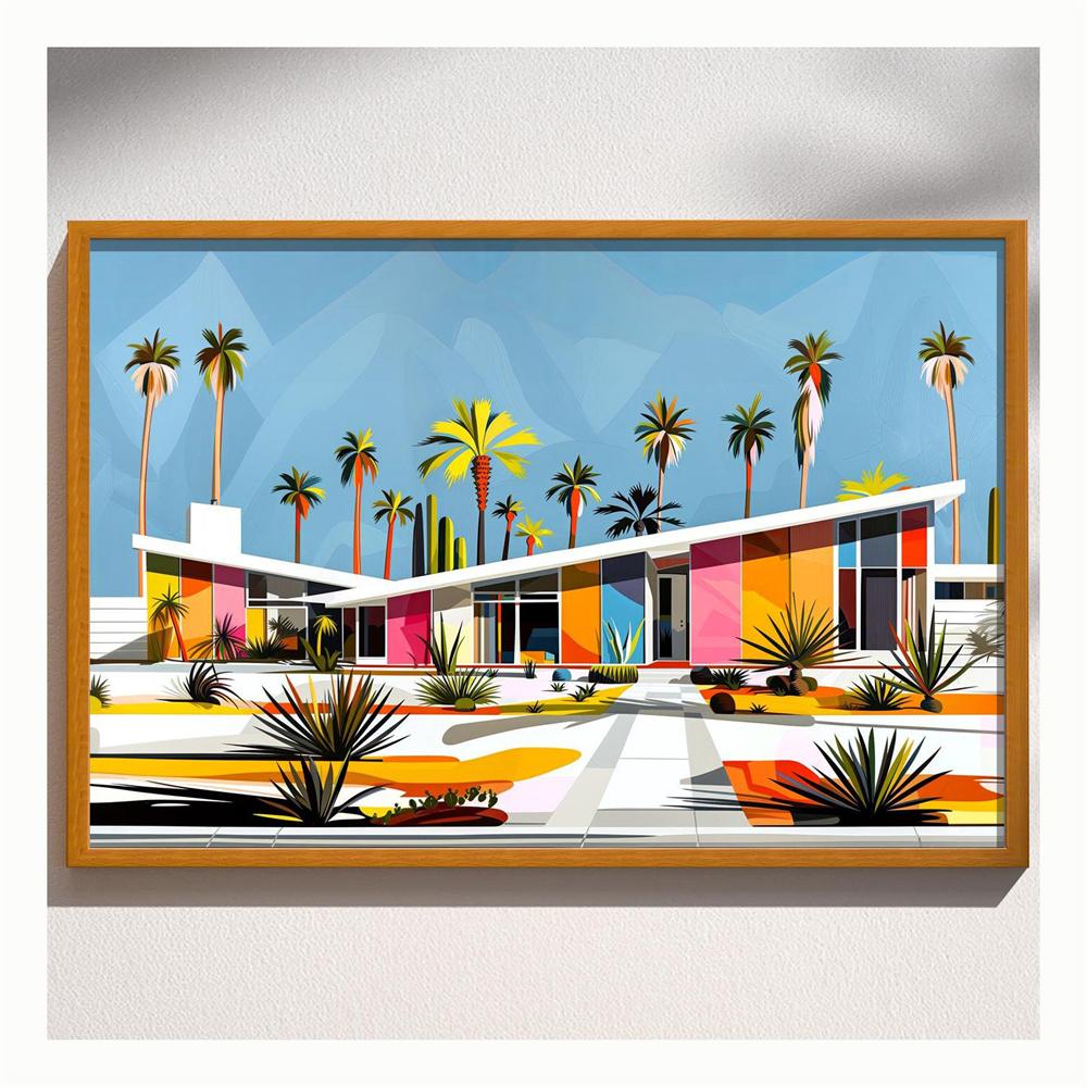 Mid Century Palm Springs House Prints Modern Cubist Abstract Architecture Art Print Poster Retro Wall Art Canvas Painting Decor