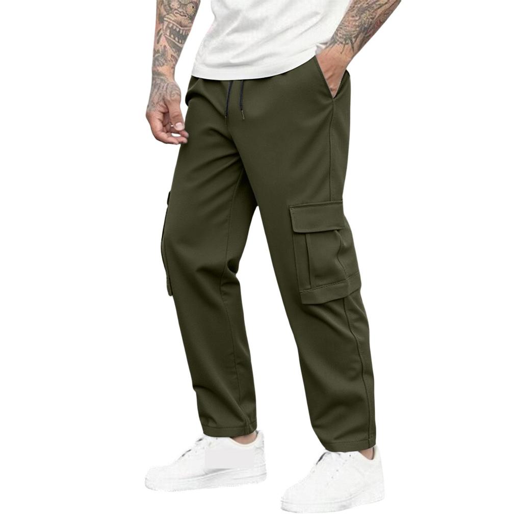 Men's Loose Casual Multi-pocket Work Pants, Youth Stretch Waist Drawstring  Pants