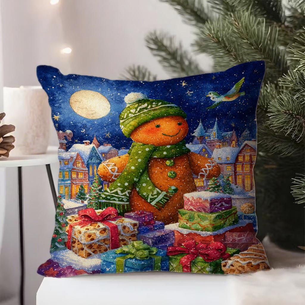 

Christmas-themed Pillowcase with Gingerbread ManSuitable for sofa car bedroom decorative cushion cover pillow cover 16x16Inch