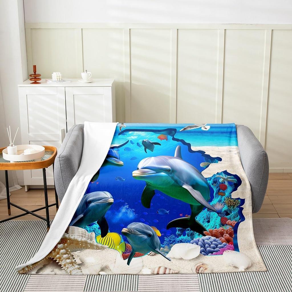 Japanese Style Soft Warm BlanketRainbow Butterfly Throw BlanketCherry Blossoms Fleece BlanketInk Painting Style Fuzzy Blanket