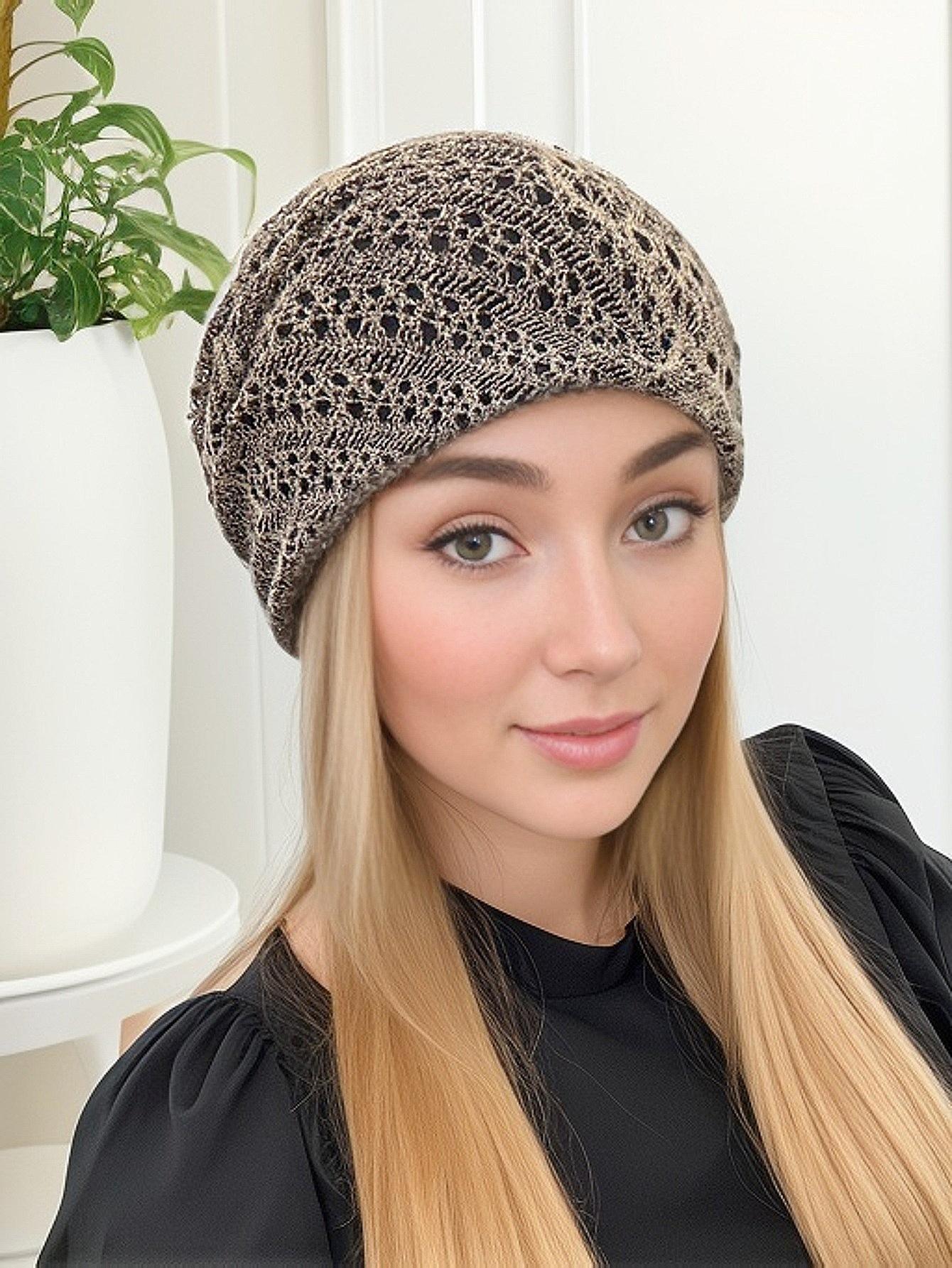 

Модная шляпа головной убор для белых волос полая косынка подходит для весенне-летних путешествий модный универсальный узор четкий и продуманный L（58-60cm）