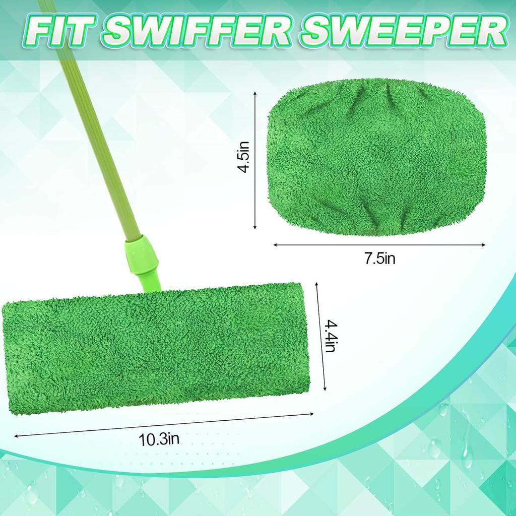 Nuogo 16 kusů opakovaně použitelných náplní na mokrý mop kompatibilních s mopy Swiffer Sweeper Nástroje pro domácí úklid pro mokré a suché použití(Zelená)