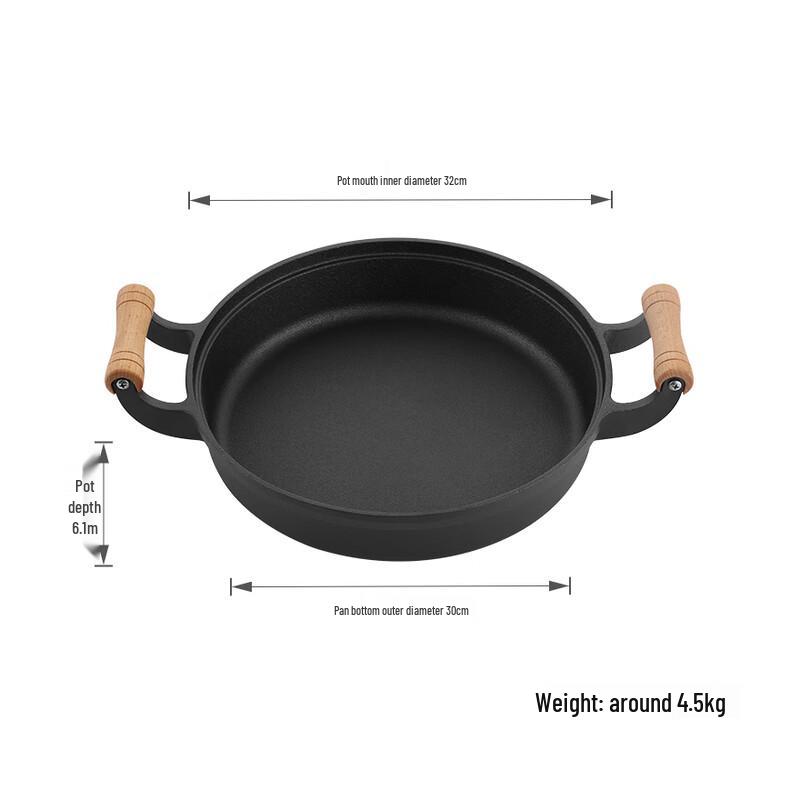 Telssida Cast Iron Frying Pan/Griddle with Wooden Handles