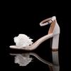 7cm Thick Heel Shallow Mouth Flower High Heel Sandals Women's White Bridal Banquet Wedding Shoes Open Toed 43 Zapatos De Mujer