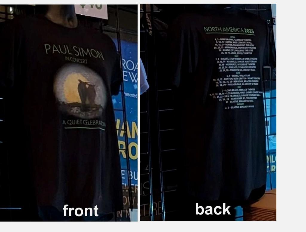 PAUL SIMON In Concerto Una Celebrazione Tranquilla 2025 Tour Nord America reprint Maglietta