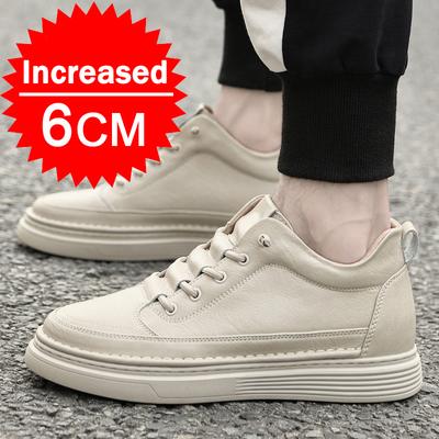 Arbeitsschuhe aus Leder für Herren, Erhöhung um 3–6 cm, Herrenschuhe, atmungsaktiv, Retro-Khaki, Freizeitschuhe für Herren, Outdoor-Wander-Sneakers