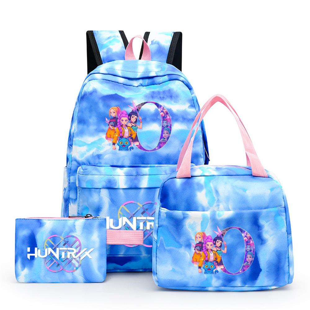3Pcs/set Cartoon 26 English Letter Printed Backpack with Lunch Bag Pengcil Case for Teenager Girl Boy Bookbag Large Capacity Travel Bag Kid Gift