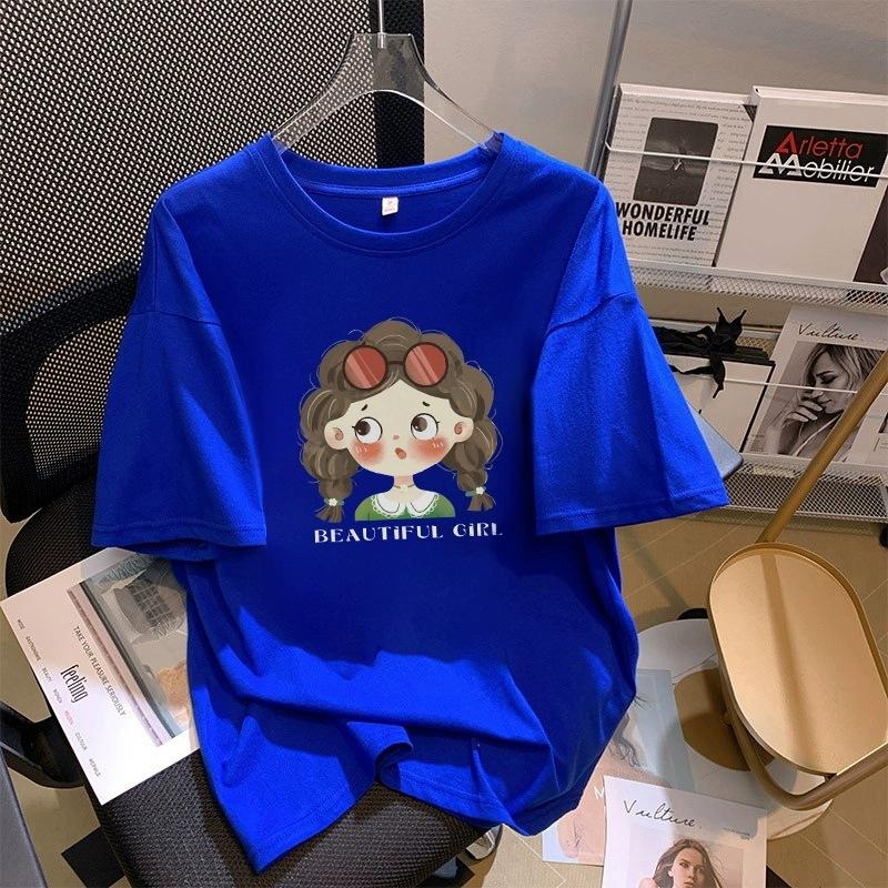 Tricou cu mânecă scurtă din bumbac pur, alb, pentru femei, de vară, nou, de dimensiuni mari, design lejer, imprimat, subțire, cu mânecă jumătate