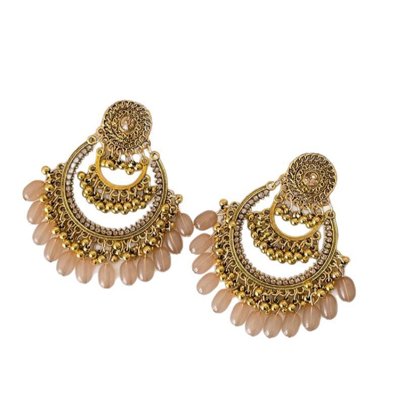 Silver Needle Diamond-Inlaid Acrylic Tassel Earrings: Luxurious Ethnic Style Studs for Women