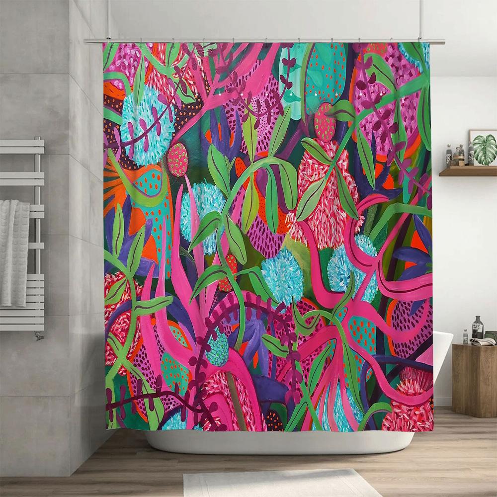 Floral Shower Curtain Botanical Pattern Bathroom Decor Nature Landscape Art Vintage Rustic Farmhouse Home Textile Waterproof