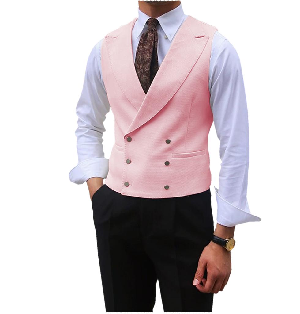 Men Vest Brown Solid Peaked Lapel Double Breasted Sleeveless Jacket Wedding Banquet Business Casual Slim Waistcoat