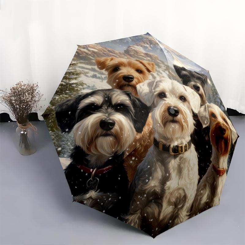 Schnauzer Pattern, Automatic Folding Umbrella, Portable and Foldable Design, 8 Ribs, a Christmas or Birthday Gift.