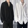Men's Trendy Long Sleeve Summer Ice Silk Shirt - Black, White, Casual Autumn Style