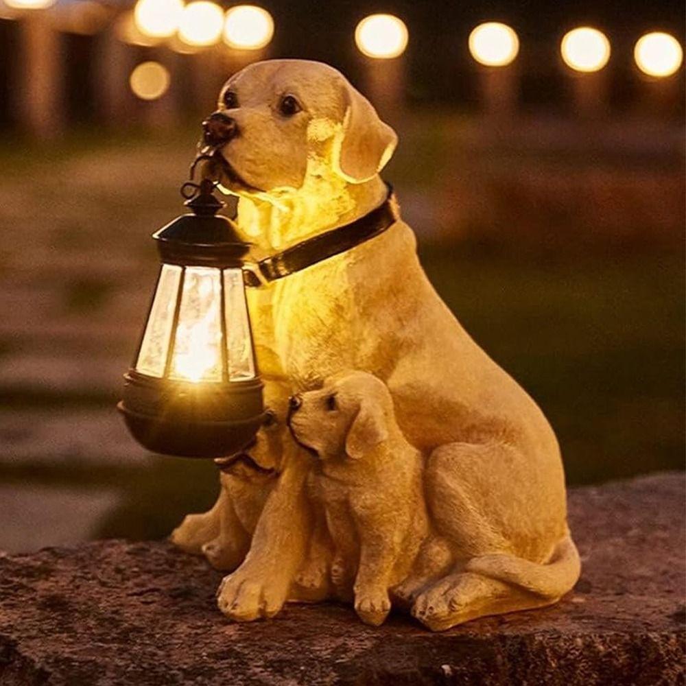 Rustic Design Solar Dog LED Light Creative Puppy Resin Light Resin Dog Sculpture  Outdoor Sculpture