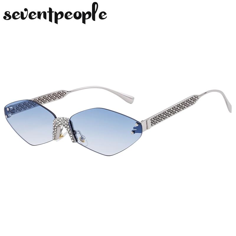 Small Metal Frame Hexagon Rimless Sunglasses Women  Luxury Brand Design Polygon Sun Glasses For Ladies Retro Eyewear Shades