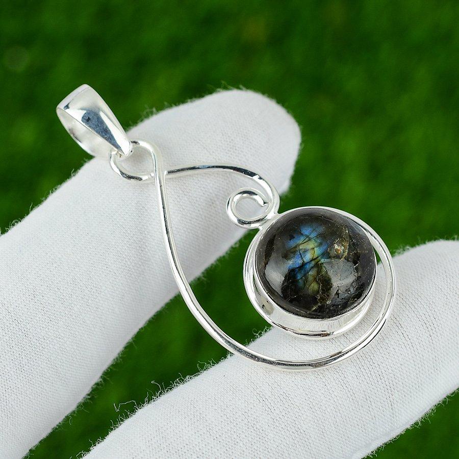 Natural Labradorite Gemstone Pendant Gray 925 Sterling Silver Indian Jewelry