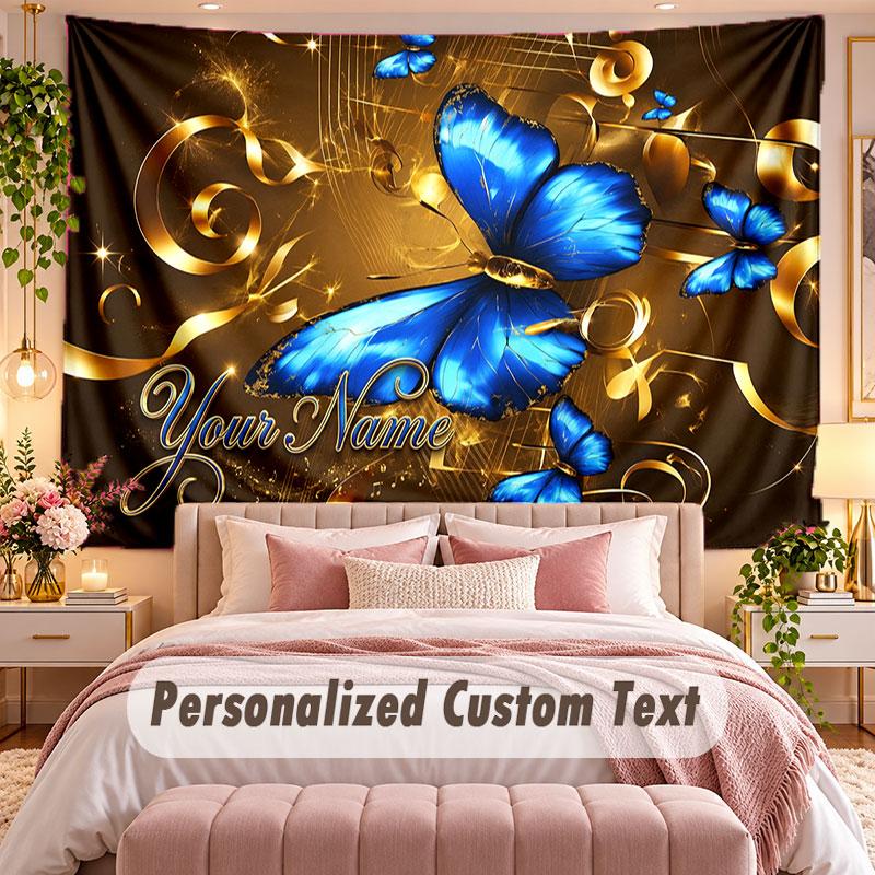 Butterfly (1) Theme Wall Tapestry Customized With Name Text Personalized Hanging Tapestry For Bedroom Living Room Decor