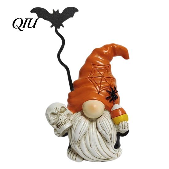 Spiders Bats Pumpkin Figurines Halloween Gnome Figurine, Small Resin Dwarf Table Decoration, Spooky Yard Decoration Bat Skull Statue for Tiered Tray,