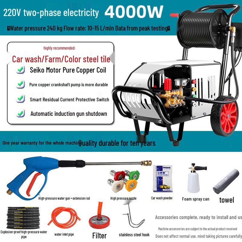 Black Cat 220V Commercial Car Washer: High-Pressure Cleaning Machine for Homes, Industrial, and Livestock Use