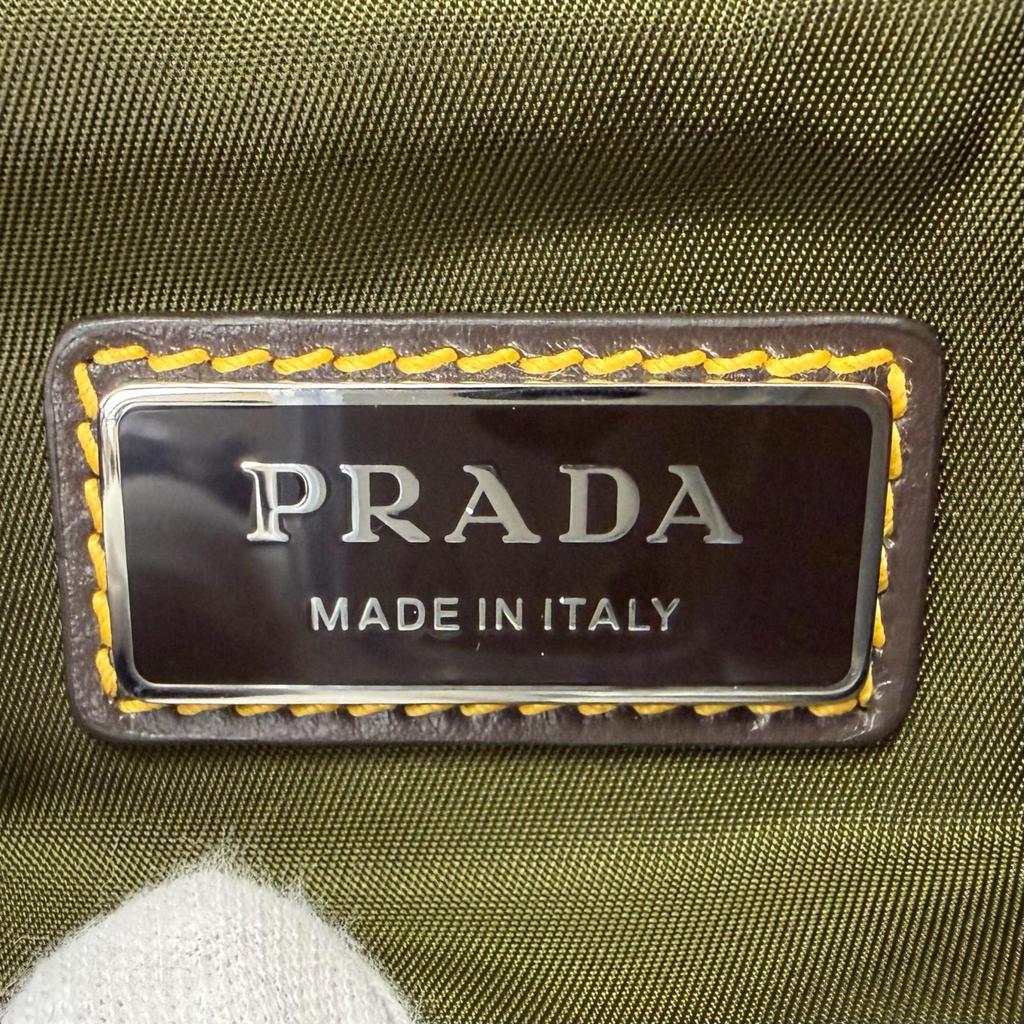 Excellent PRADA Sling bag Triangle logo Re-Nylon khaki recycled polyamide Used