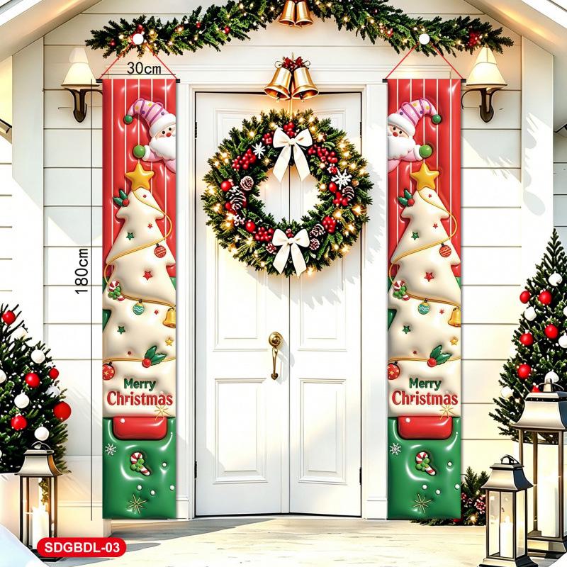 Santa Snowman Door Curtain: Christmas Eve Hanging Couplets for Festive Decoration